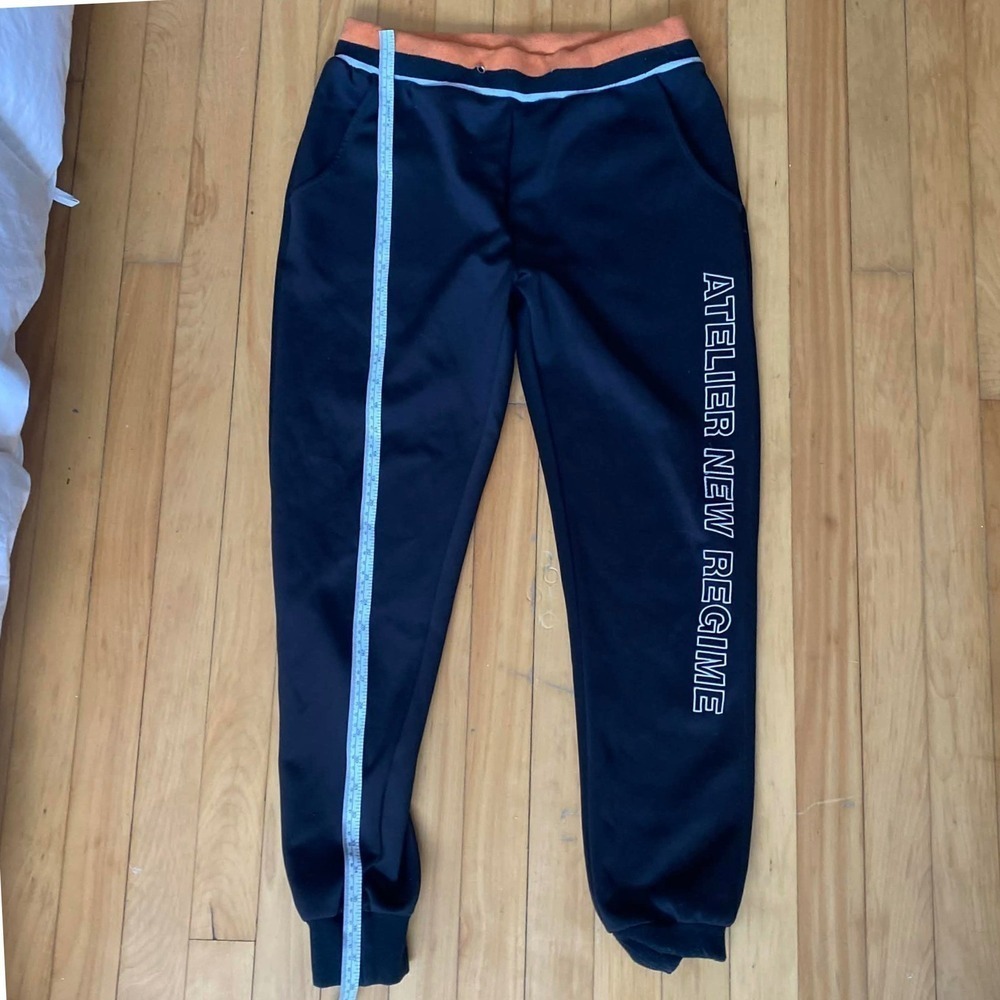 Atelier New Regime Mens Black Jogger Pants Orange Stripe Drawstring Size M